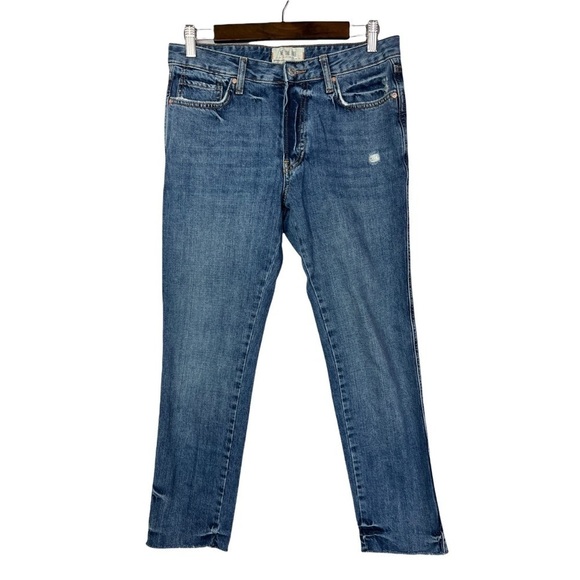 Free People We the Free Medium Wash Distressed Raw Hem Straight Leg Jeans 26 - Picture 2 of 5